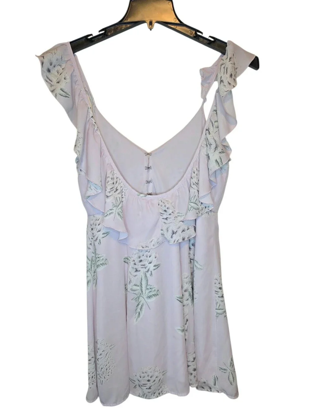 Show Me Your Mumu Lilac Floral Ruffle Strap Mini Dress, Small